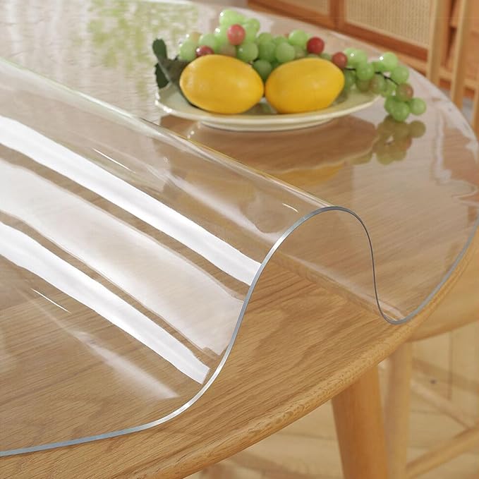 52 Inch Round Clear Dining Table Protector Tablecloth Cover Desk Top Pad Mat for Glass Furniture Study Coffee End Bed Sofa Side Bistro Bar Corner Pub Night Stand Dinner Table Thick Plastic PVC Vinyl