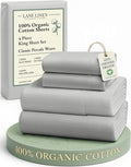 LANE LINEN 100% Organic Cotton King Sheet Set, 4Pc Cotton Sheets King Size, Soft & Comfy Percale Eco Friendly Sustainably Produced Bedding Sheets & Pillowcases, 15" Deep Pocket King Sheet Set - Silver