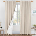 84 Inch Oatmeal 100% Blackout Linen Curtains 84 Inch by LAMIT