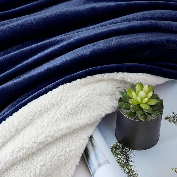 Walensee Sherpa Fleece Blanket (King Size 108”x90” Navy) Plush Throw Fuzzy Super Soft Reversible Microfiber Flannel Blankets for Couch, Bed, Sofa Ultra Luxurious Warm and Cozy for All Seasons