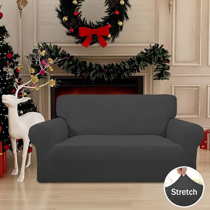 Easy-Going Stretch Loveseat Couch Covers Washable Dark Gray | 1-Piece Loveseat - Image 2