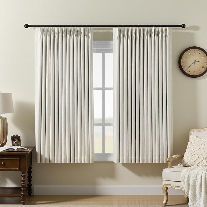 Pinch Pleated Linen Curtains 100% Blackout 63 Inches Long by AUSSPVOCT
