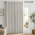 Linen Textured Total Blackout Sliding Door Curtains 96 Inches Long, Thermal by 100BlackoutShield