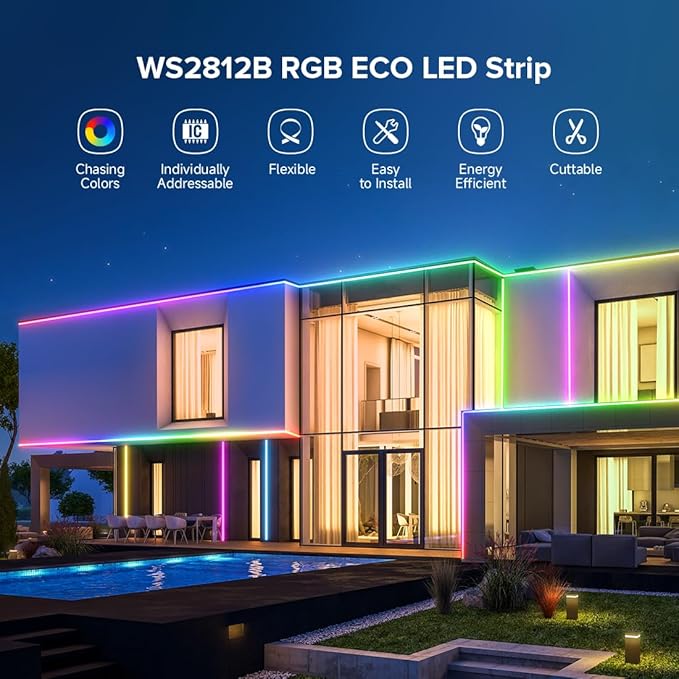 SEZO WS2812B LED Strip Light 3.3FT 100LEDs DC5V Individual Addressable LED Strip SMD5050 RGB 100Pixel Dream Color Programmable LED Light Strip Flexible IP30 Non-Waterproof Black PCB