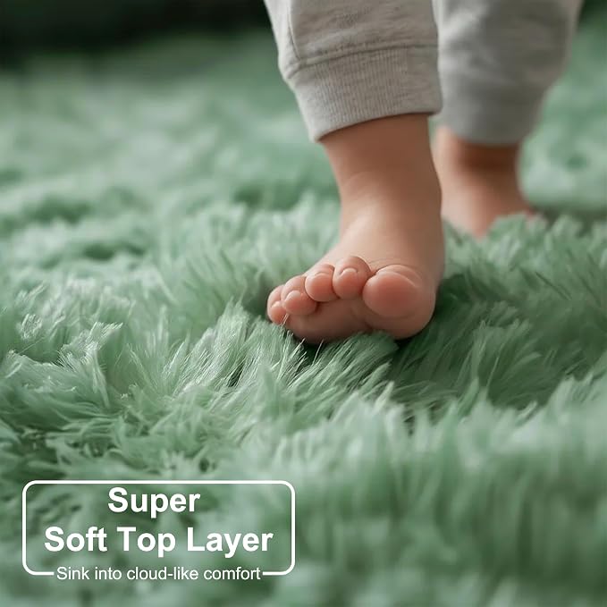 Amdrebio Sage Green Furry Area Rug 5x8 - Image 4