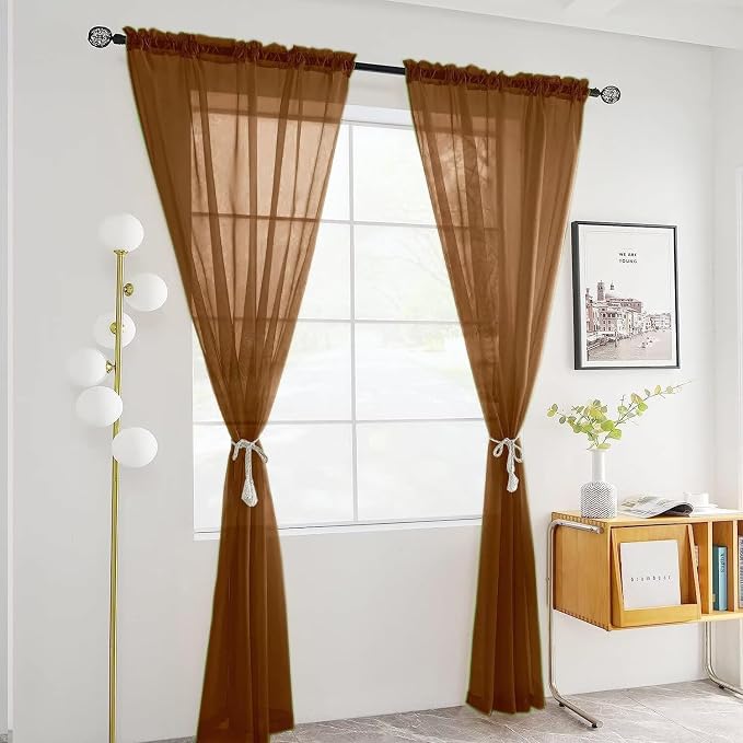 SpaceDresser Sheer Voile Window Treatment Rod Pocket Curtain Panels - Image 2