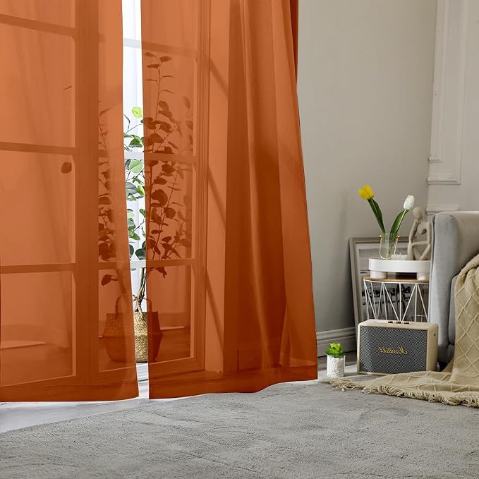 Orange Sheer Curtains 78 Inches Long 2 Panels, Light Filtering Voile Airy - Image 2