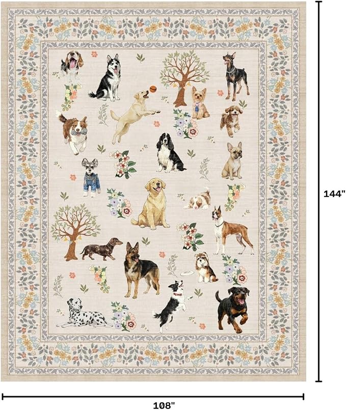 Beige Floral Area Rug 9x12 for Living Room Bedroom | Low Pile; Non Slip;Machine - Image 3