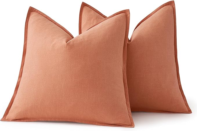 MIULEE Decorative Linen Pillow Covers 20x20 Inch Coral | Boho Farmhouse​ - Image 6