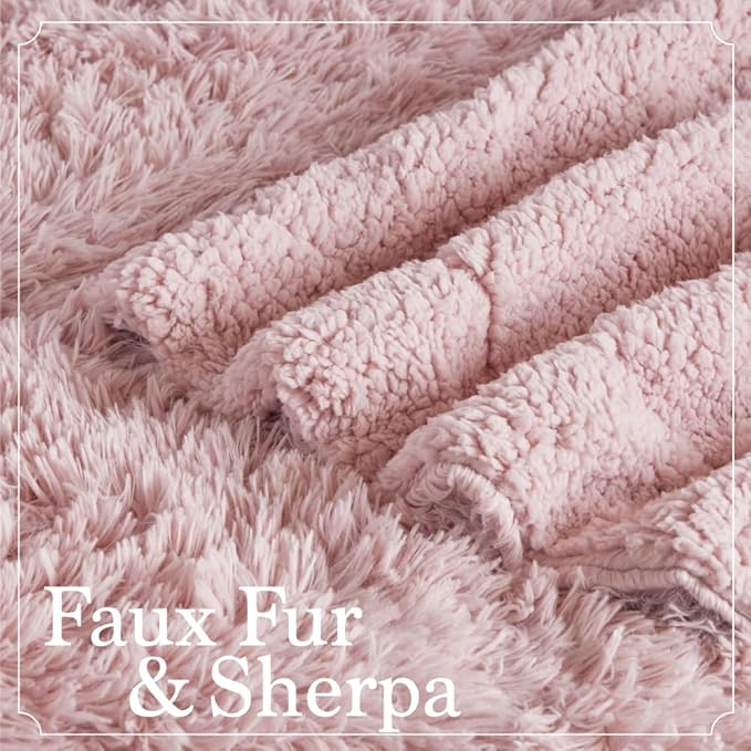 The Connecticut Home Co Throw Blanket Soft Fluffy Room Decor, Cozy Warm Throws for Bed, Couch, Gifts for Women, Bedroom Cute Aesthetic Blankets Shag and Sherpa, 65x50, Dusty Rose