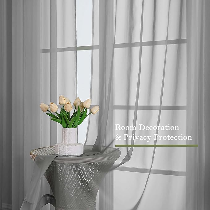 Charcoal Grey Sheer Curtains 90 Inches Long 2 Panels Set, Dual Rod Pocket - Image 4