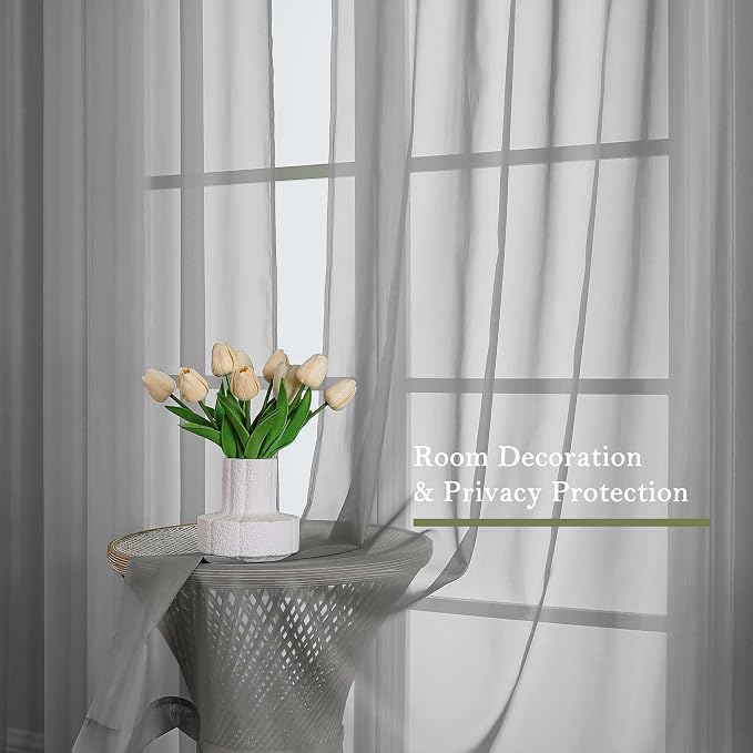 Charcoal Grey Sheer Curtains for Bedroom 84 Inches Long 2 Pcs, Light Filtering - Image 4
