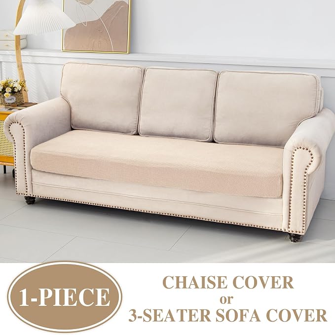 LA MEACK Couch Cushion Cover Chaise Lounge Cover Washable Separate Seat Chaise - Image 3