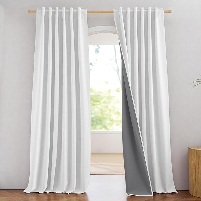 NICETOWN Full Blackout Linen Curtains 102" Length by NICETOWN
