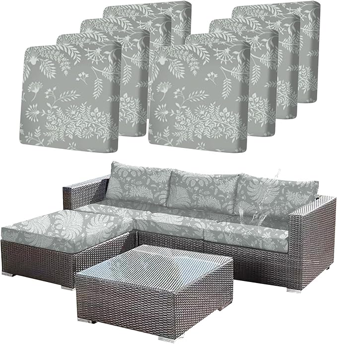 CALBODE Ourdoor Cushion Covers Waterproof Set of 8 Floral Printed Stretch Patio by CALBODE