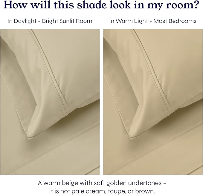 California Design Den 6 Piece King Size Sheets Set with 4 Pillowcases - Soft 400 Thread Count Sateen, 100% Cotton Sheets King Size with Deep Pockets, Cool and Durable Bedding Set - Beige (Golden Tone)