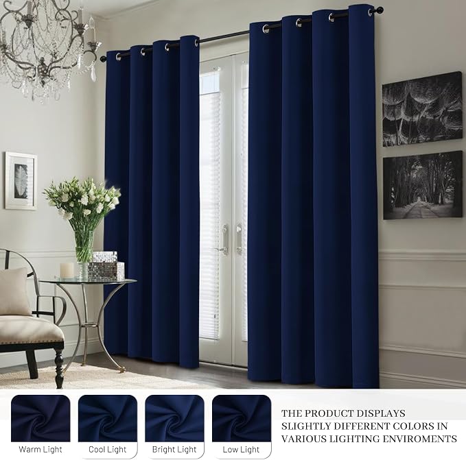 Yakamok Navy Blue 100% Blackout Curtains 63 Inches Long 50" Wide, 2 Panels | - Image 7
