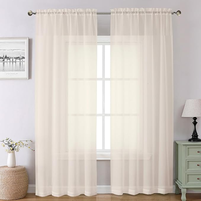 Chyhomenyc Cream Extra Long Sheer Curtains 120 Inches Long, 2 Panels | Light by Chyhomenyc