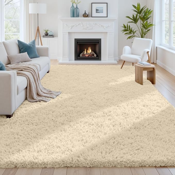 6x9 Fluffy Shag Area Rugs for Living Room Bedroom: Soft Plush Carpet Beige | by CarpetAddColortoYourLife