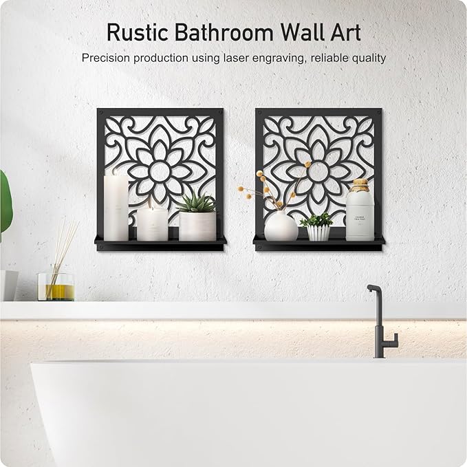Metal Wall Candle Sconce Holder, Rustic Bathroom Wall Decor for Living Room Bedroom Bathroom (2 Pack, 11.8 x 13 in)