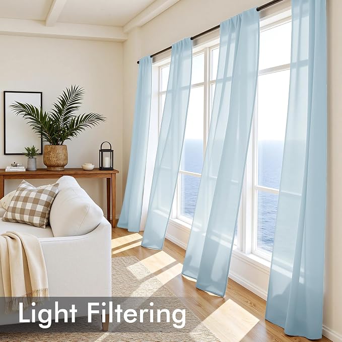 MIULEE Sky Blue Sheer Curtains 108 Inches Long 4 Panels 42 x 108 Inches | Light - Image 4