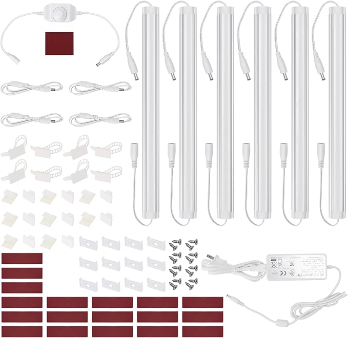 Litever Under Cabinet LED Lighting Kit, Super Bright, 6 PCS 12” Slim Light Bars, 31W 2000 Lumen, Dimmable, Plug or Wired Power Adapter, for Kitchen Cabinets Counter Shelf Workbench (Warm White 3000K)