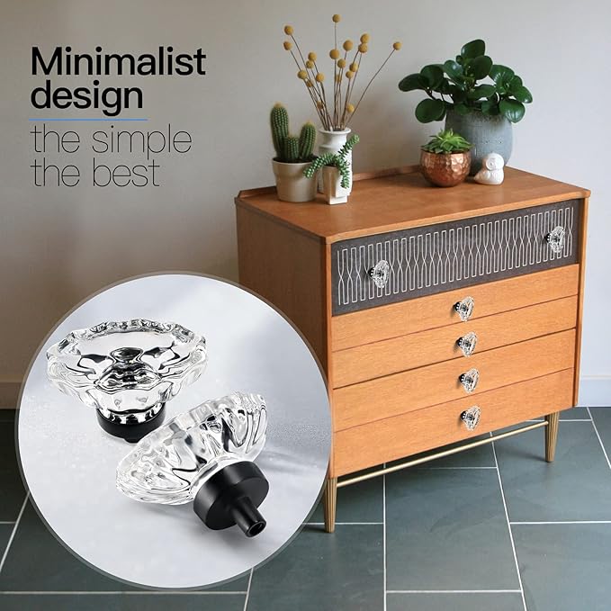 10pcs Glass Cabinet Knobs - Oval Crystal Drawer Pulls, Vintage Clear Knobs for Cabinets, Drawers, Dresser, Cupboard, Wardrobe - Modern