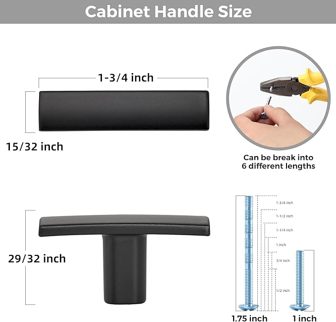 15 Pack Black Cabinet Knobs - Curved Cabinet Pulls Matte Black Knobs for Kitchen Drawer Solid Dresser Pulls for Kitchen Hardware 1-3/4 Inch Length Single Hole