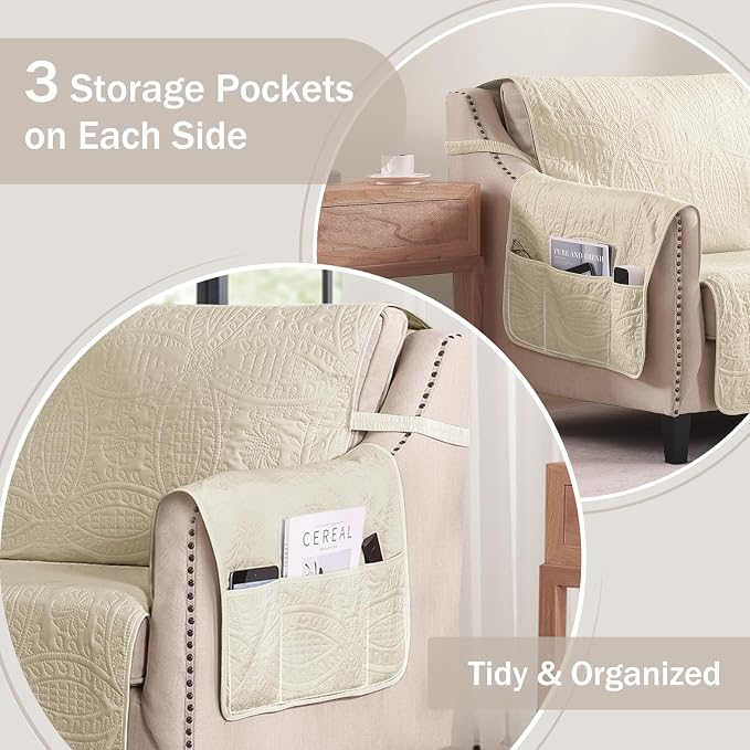 Soft Quilted Couch Cover with Pockets - Image 4