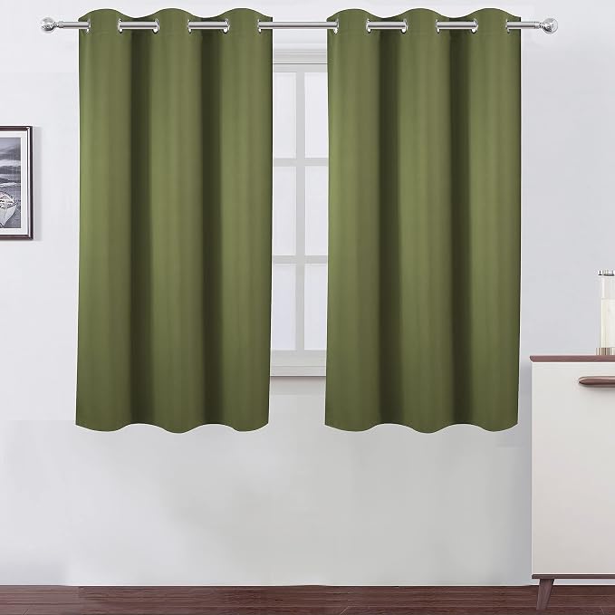 Oilve Green Blackout Curtains 38 x 54 Inch Length/Set of 2 Curtain by Lemomo