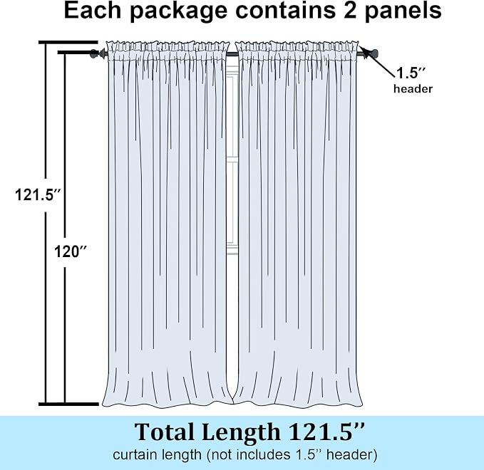 Simplebrand Ivory Sheer Curtains 120 Inches Long, Extra Long Rod Pocket Solid - Image 2