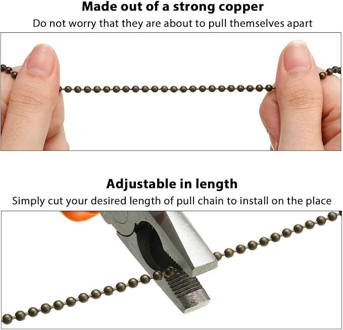 Vinaco Pull Chain Extension, 2 Pack 36 inch Fan Chain Extender with 6 Strong Matching Connectors, Strong Bearing & Rustproof #6 Size Pull Chain for Ceiling Fan Pull Chain