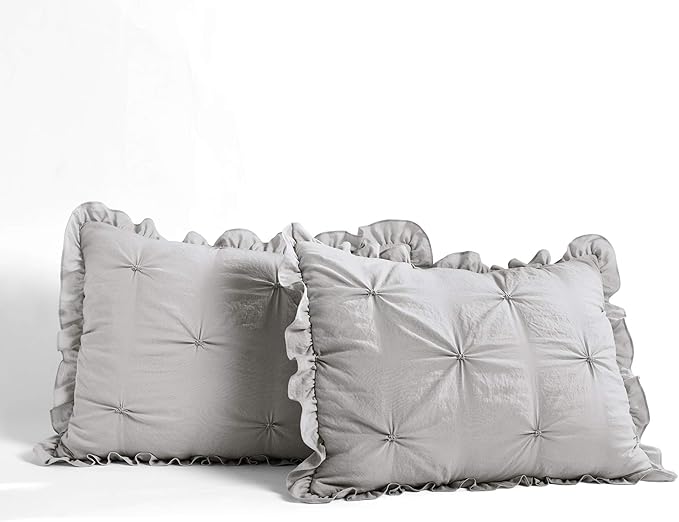 Lush Decor Ravello Pintuck Ruffle Skirt Bedspread Set - Luxe 3 Piece Ruffled Bedding Set - Traditional Glam & Farmhouse Inspired Bedroom Decor - King, Light Gray