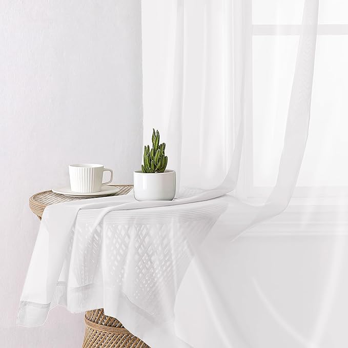White Sheer Curtains 90 Inches Long 2 Panels, Farmhouse Voile Window Drapes Rod - Image 7