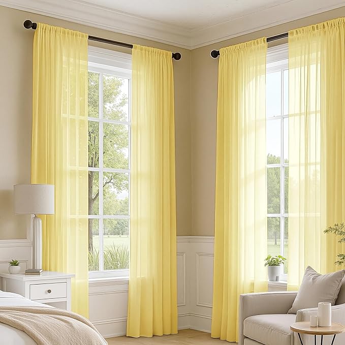 MIULEE Yellow Sheer Curtains 108 Inches Long 4 Panels 42 x 108 Inches | Light - Image 2