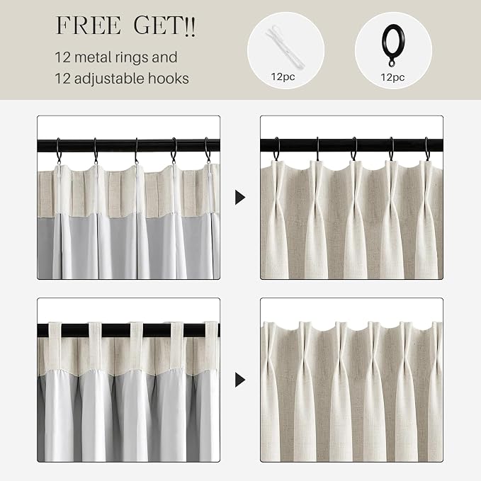 Pinch Pleated Linen Curtains 100% Blackout 84 Inches Long - Image 6