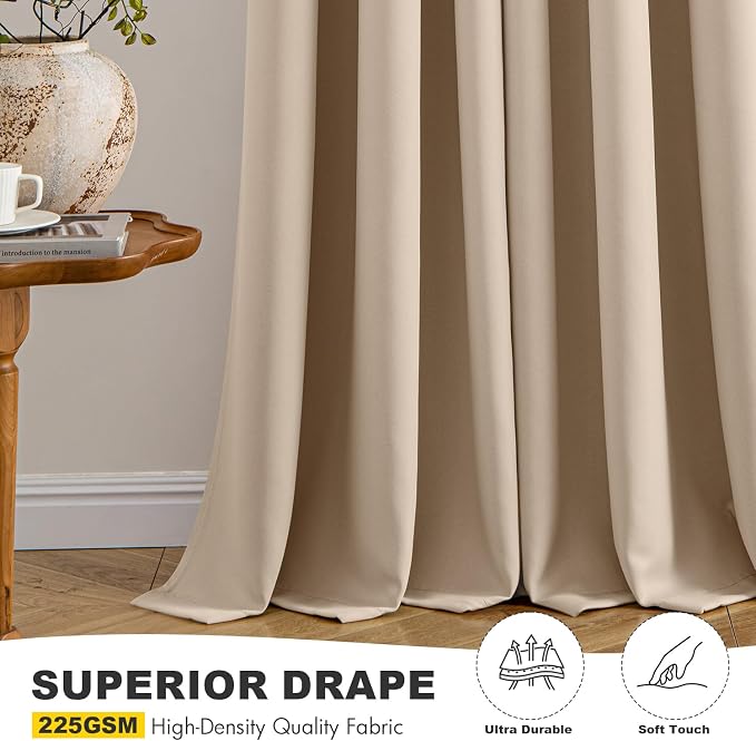 MIULEE Blackout Curtains for Bedroom 2 Panels 40 x 90 Inch Long Beige | Thermal - Image 5