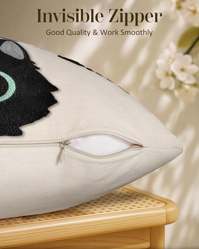 Embroidered Throw Pillow Cover 20x20 Inch, Cat Bone | Decorative Pillow Cover - Image 3
