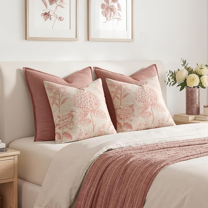 Set of 2 Decorative Floral Pillow Covers 20x20 Inch Light Pink | Neutral - Image 6