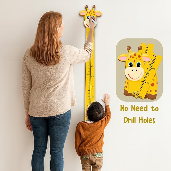 Personalized Growth Chart for Wall, Wooden Height Chart for Kids, Cute Height Measurement for Child/Girls/Boys, Baby and Toddler's Playroom/Kid's Room/Nursery Decor, Giraffe