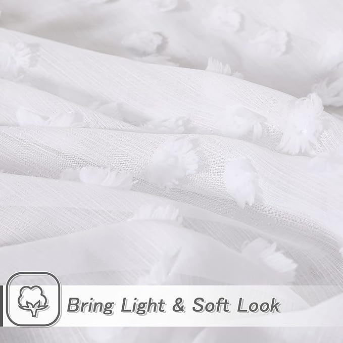 MYSKY HOME Pom Pom White Sheer Curtains for Bedroom Girls Room Curtains 108 Inches Long for Nursery Kids Light Filtering Boho Window Drapes, Rod Pocket, 38" Wide, 2 Panels