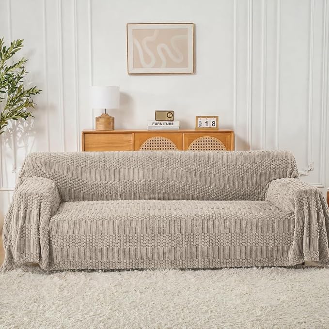 Fuzzy Brown Couch Cover for Sectional Sofa, Sofa Slipcover for 2 Cushion Couch - Image 5