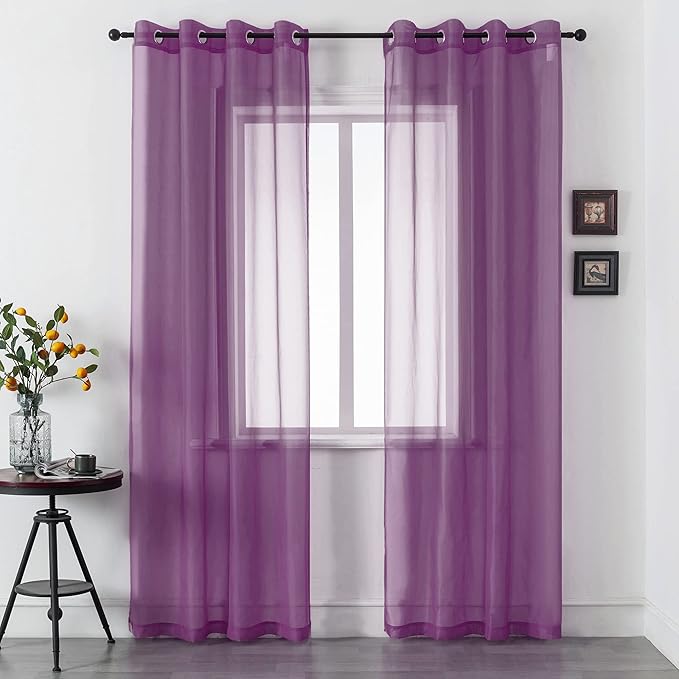 DUALIFE Purple Curtains 120 Inches Extra Length for Bedroom Set of 2 Panels Grommet Window Semi Voile Drapes Dark Purple Sheer Curtains for Kids Girls Bedroom Decor 52x120 Inch Long10 FT Royal Purple
