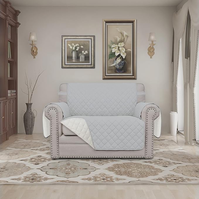 Easy-Going Reversible Couch Cover, Oversized Chair, Light Gray/Ivory | Machine - Image 2