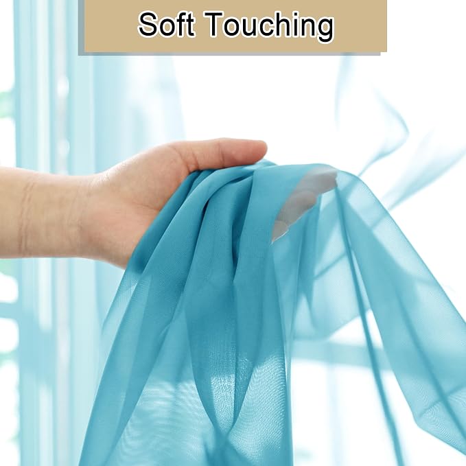 Turquoise Sheer Curtains 72 Inches Long 2 Panels, Light Filtering Voile Curtain - Image 7
