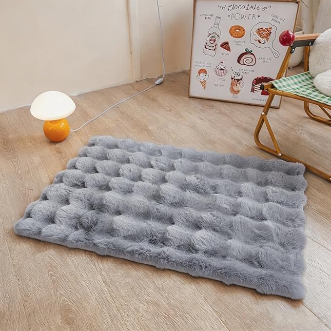 Blue Grey Rabbit Plush Rug 2'x3', Fluffy Shaggy Area Rug - Image 3