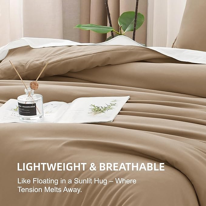 Litanika Taupe Tan Twin/Twin XL Comforter Set, 2 Pieces Solid Bedding Comforter Set, All Season Fluffy Bed Set (66x90In Comforter & 1 Pillowcase)