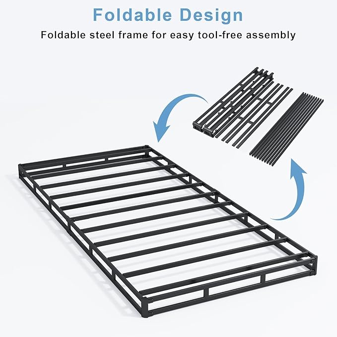 Twin Box Spring - 4 Inch High Profile Box Spring for Twin Bed, Sturdy Metal Frame Mattress Foundation, Easy Assembly, Quiet & Noise-Free