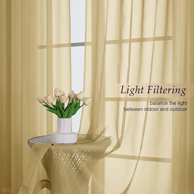 Gold Sheer Curtains 84 Inches Long 2 Panels Set - Image 3