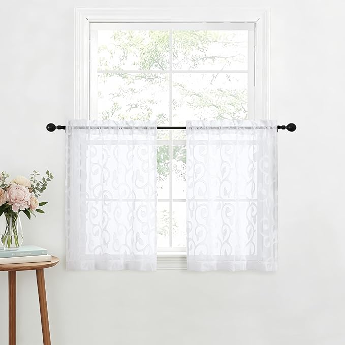 Furman Cafe Curtains 30 Inch Length 2 Panels Set, Elegant Geometric Jacquard by OWENIE